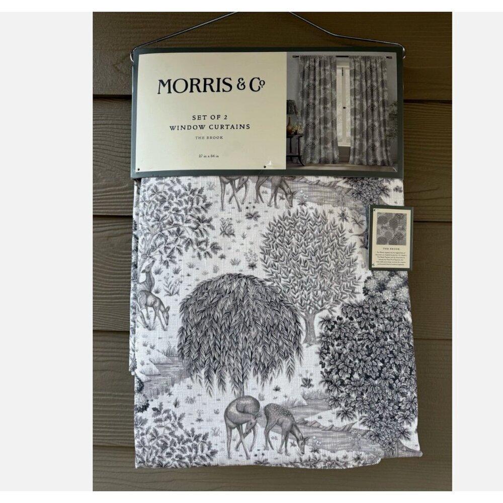 Morris & Co The Brook Woodland Gray Polyester Window Curtain Set of Two 37"x 84"